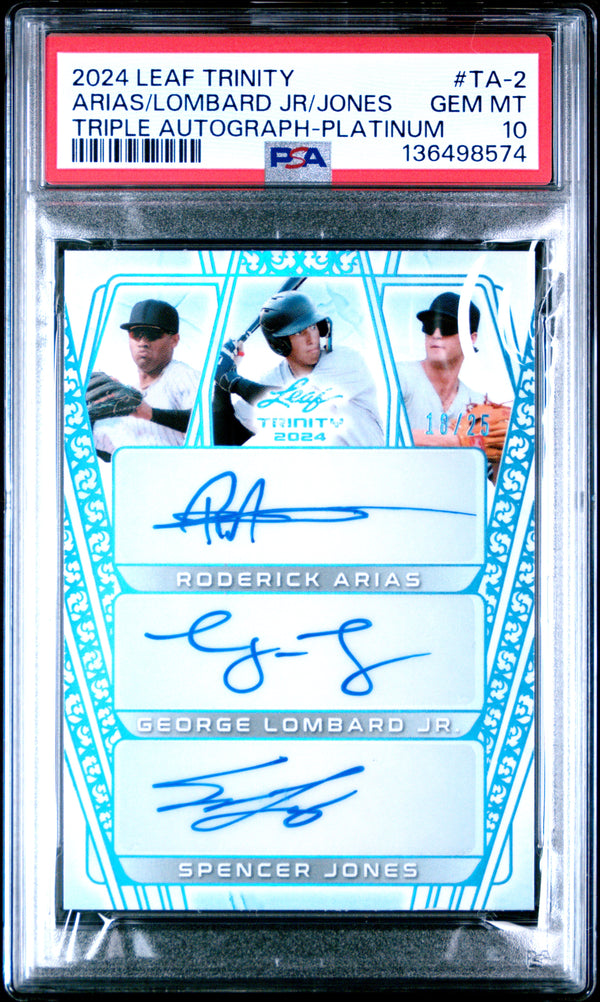 Arias/Lombard Jr/Jones #TA-2 2024 Leaf Trinity Triple Autographs PSA 10