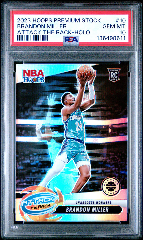 Brandon Miller #10 2023 Panini Hoops Premium Stock Attack The Rack PSA 10