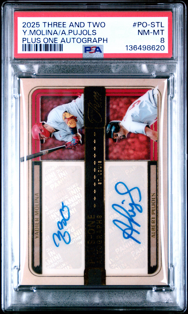 Molina/Pujols #PO-STL 2025 Panini Three And Two Plus One Autographs PSA 8