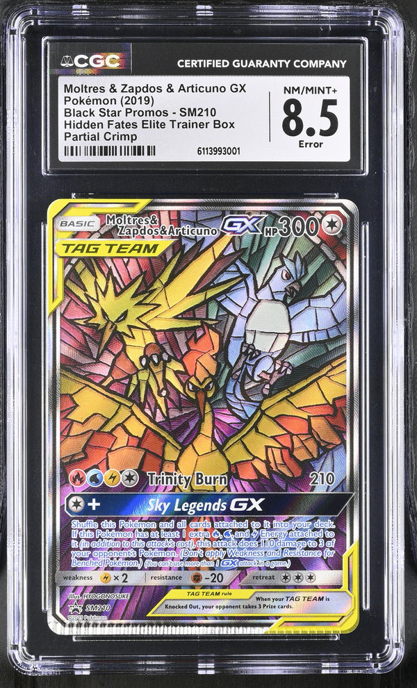 Moltres & Zapdos & Articuno GX #SM210 2019 Black Star Promos CGC 8.5 Crimp Error