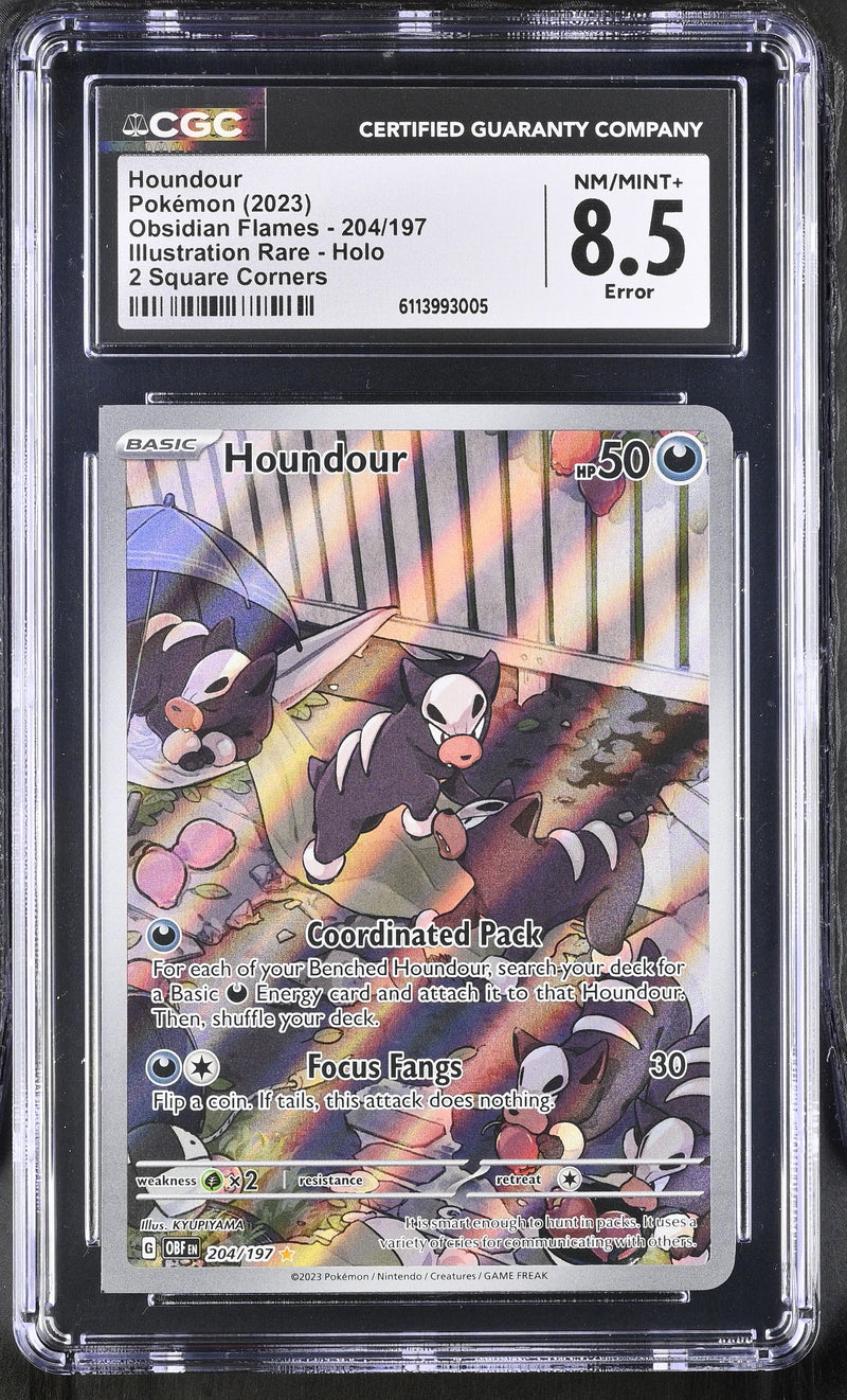 Houndour #204/197 2023 Obsidian Flames CGC 8.5 2 Square Corners Error