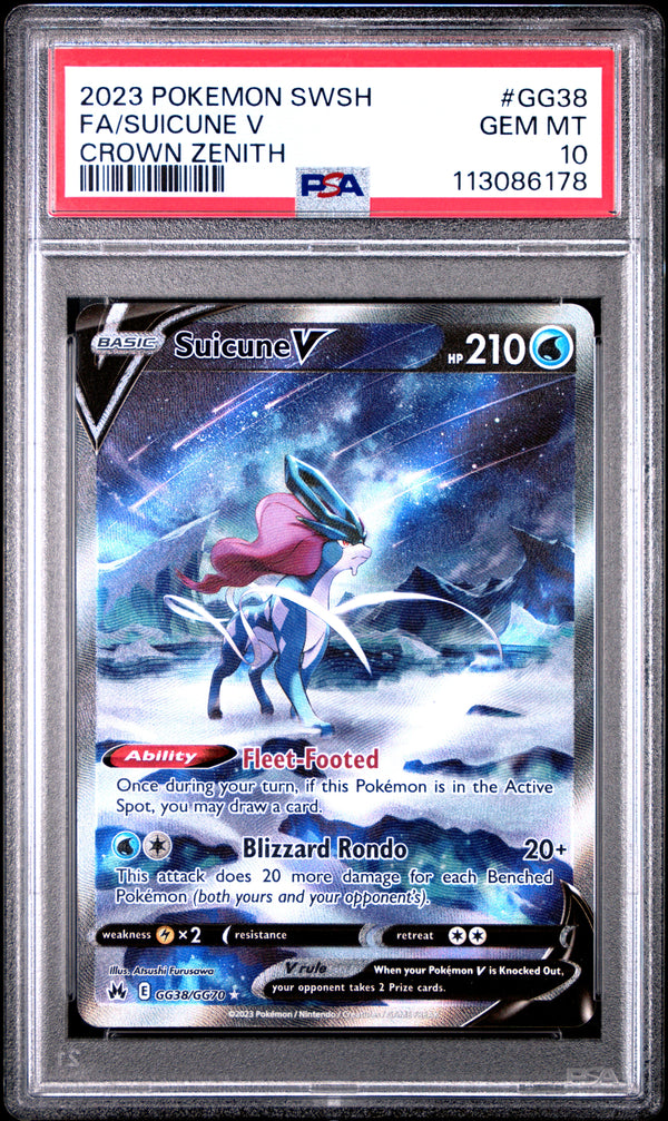 Suicune V #GG38 2023 Pokemon Sword And Shield Crown Zenith PSA 10