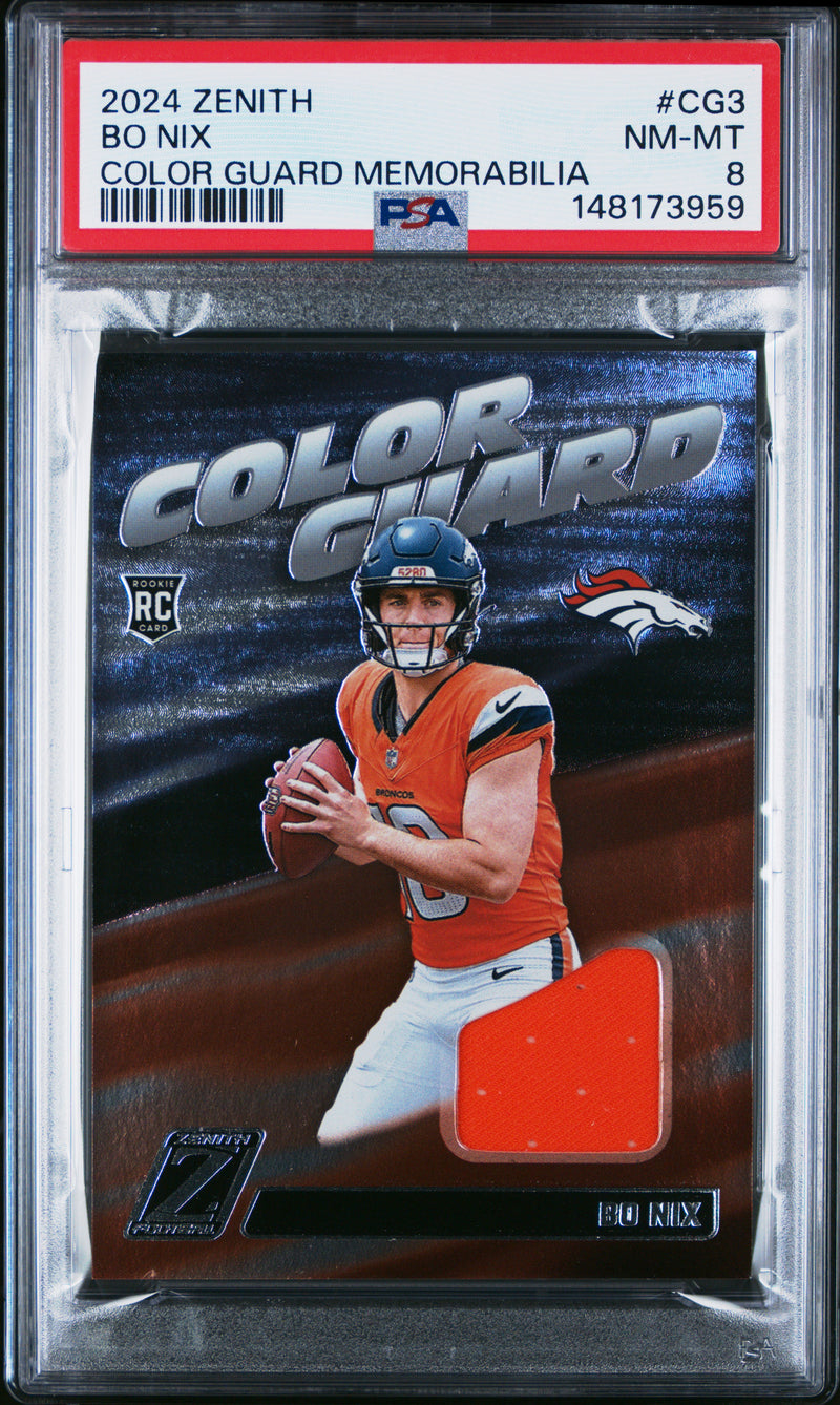 Bo Nix #CG3 2024 Panini Zenith Color Guard Memorabilia PSA 8