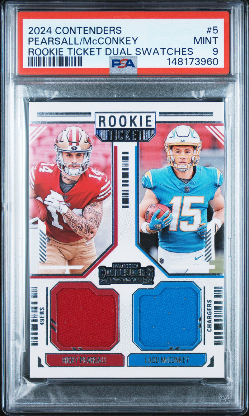 Pearsall/Mcconkey #5 2024 Panini Contenders Rookie Ticket Dual Swatches PSA 9
