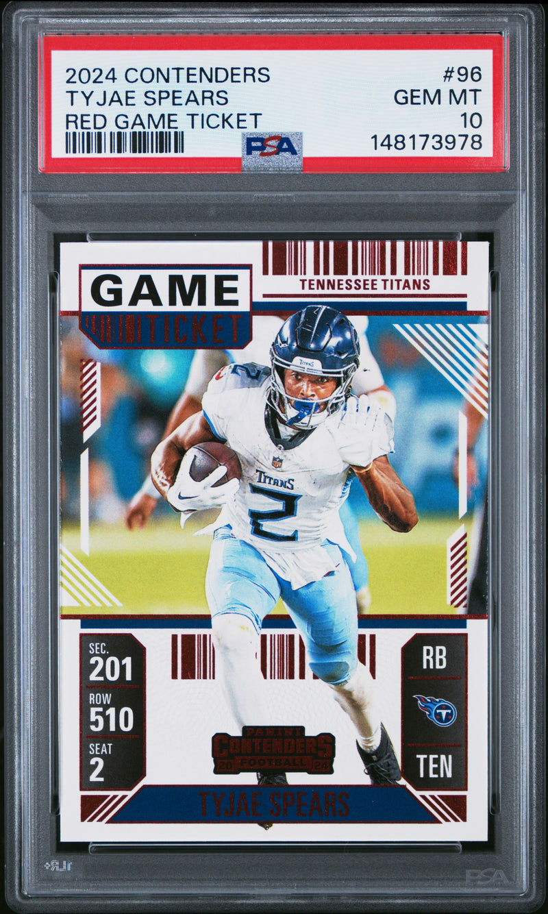 Tyjae Spears #96 2024 Panini Contenders PSA 10 Red Game Ticket