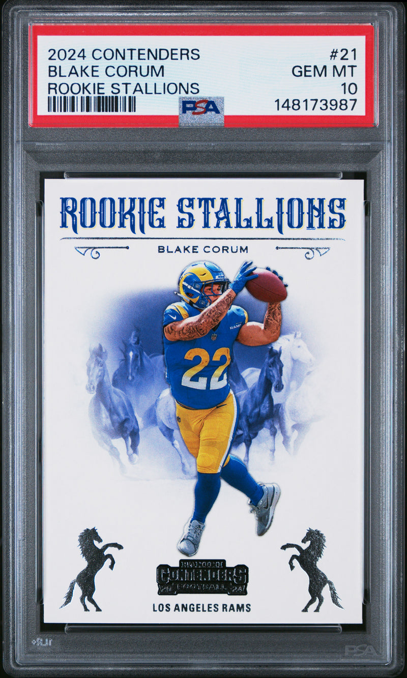 Blake Corum #21 2024 Panini Contenders Rookie Stallions PSA 10