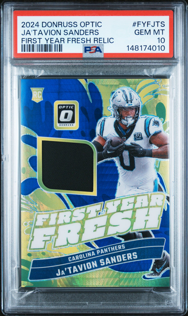 Ja'Tavion Sanders #FYFJTS 2024 Panini Donruss Optic First Year Relic PSA 10
