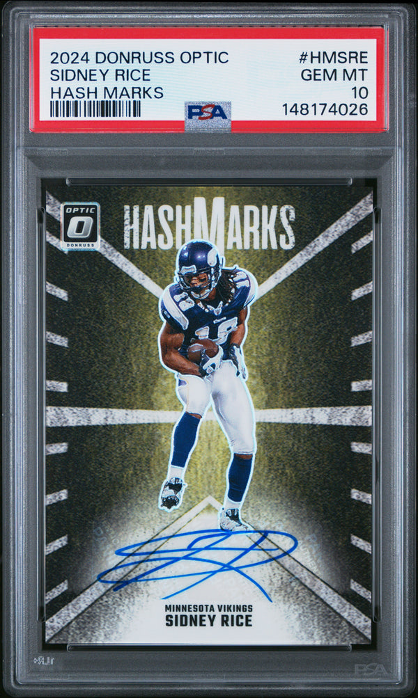 Sidney Rice #HMSRE 2024 Panini Donruss Optic Hash Marks PSA 10