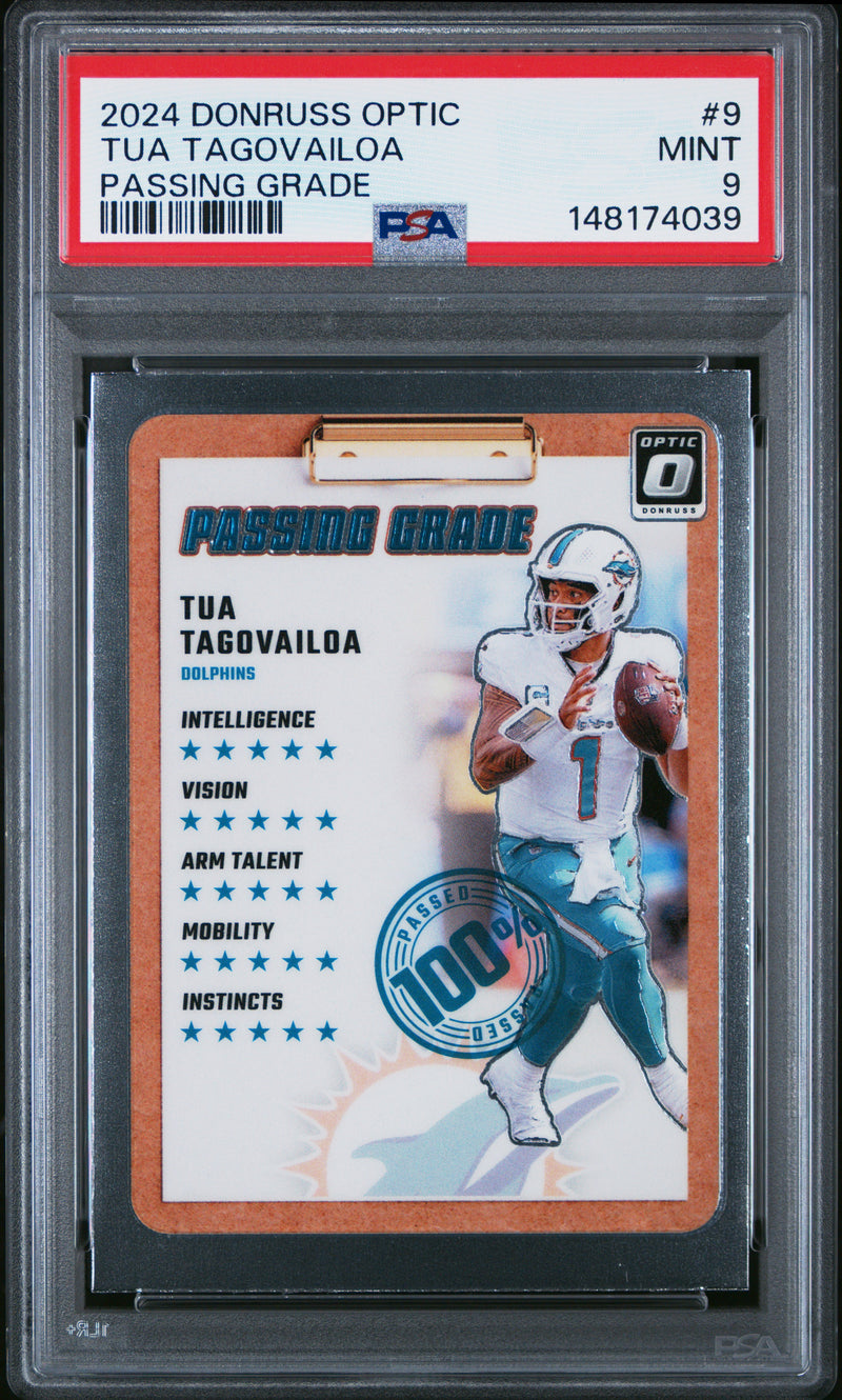 Tua Tagovailoa #9 2024 Panini Donruss Optic Passing Grade PSA 9