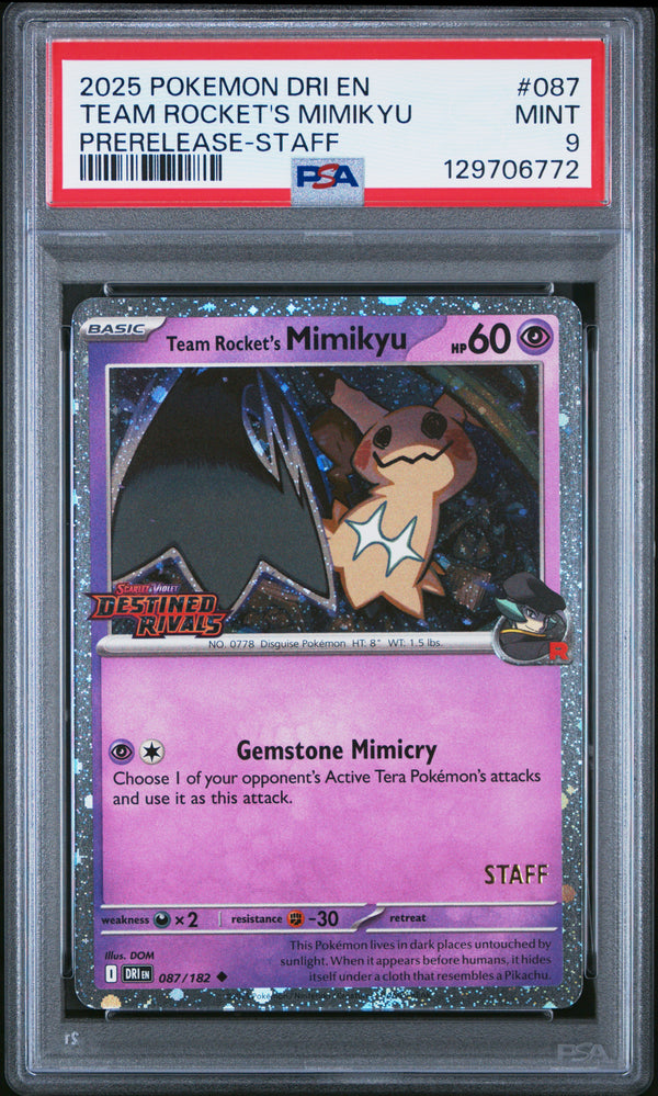 Team Rocket's Mimikyu #087 2025 Pokemon Destined Rivals PSA 9 Prerelease-Staff