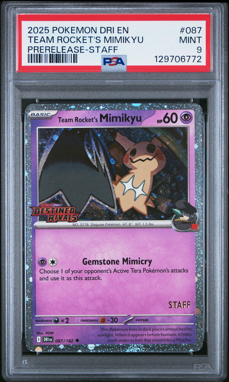 Team Rocket's Mimikyu #087 2025 Pokemon Destined Rivals PSA 9 Prerelease-Staff