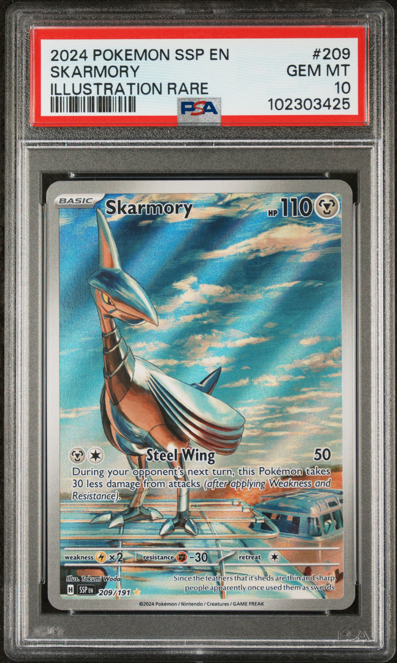 Skarmory #209 2024 Pokemon Ssp En-Surging Sparks PSA 10 Illustration Rare