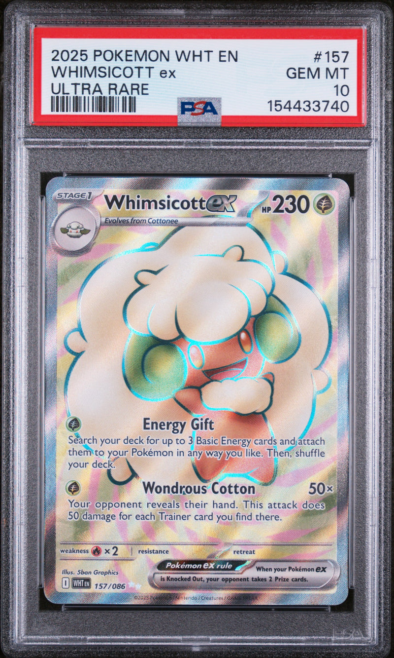 Whimsicott Ex #157 2025 Pokemon Wht En-White Flare PSA 10 Ultra Rare