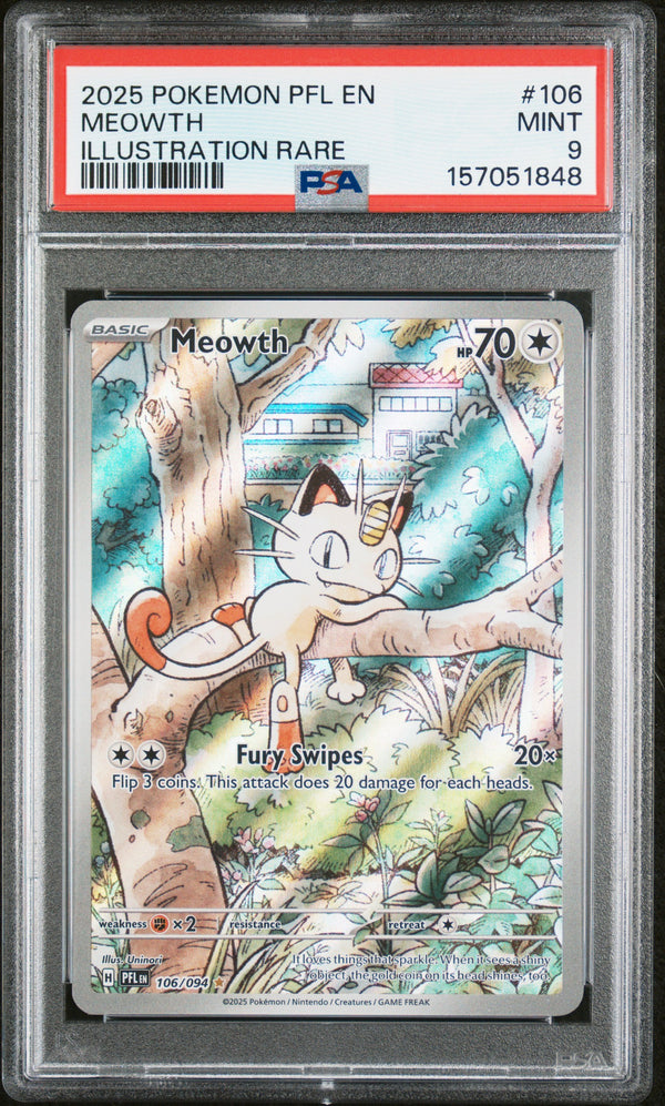 Meowth #106 2025 Pokemon Pfl En-Phantasmal Flames PSA 9 Illustration Rare c