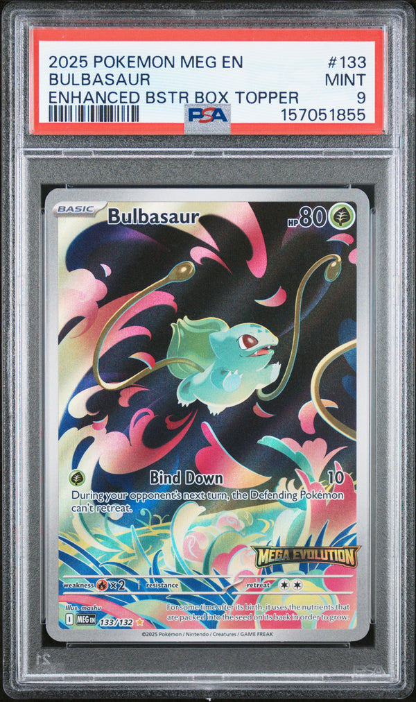 Bulbasaur #133 2025 Pokemon Meg En-Mega Evolution PSA 9 Stamped Topper b