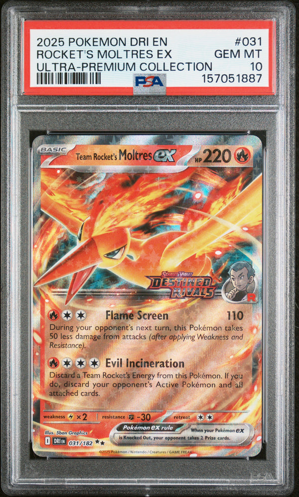 Rocket's Moltres Ex #031 2025 Pokemon Dri En-Destined Rivals PSA 10