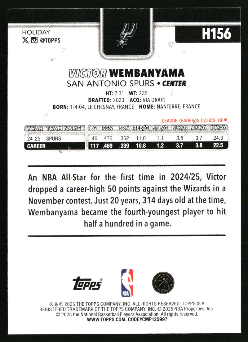 Victor Wembanyama #H156 2025-26 Topps Holiday Glitter Holiday