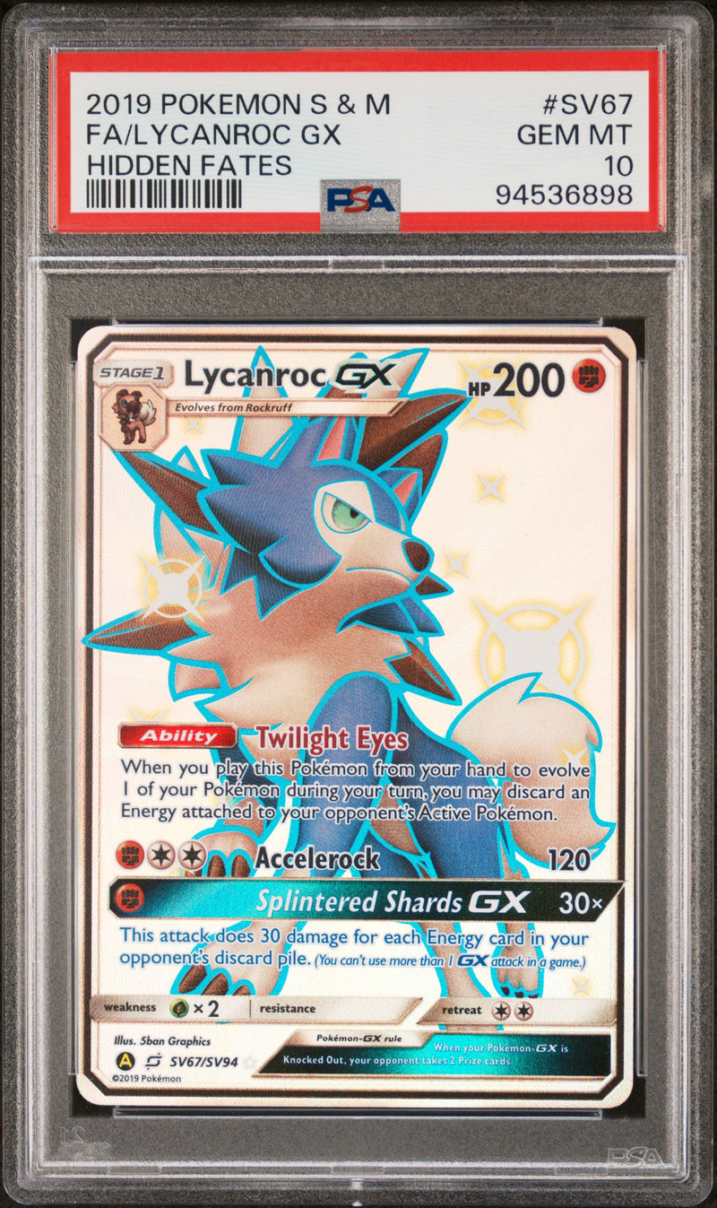 Lycanroc Gx #SV67 2019 Pokemon Sun & Moon Hidden Fates PSA 10 Hidden Fates