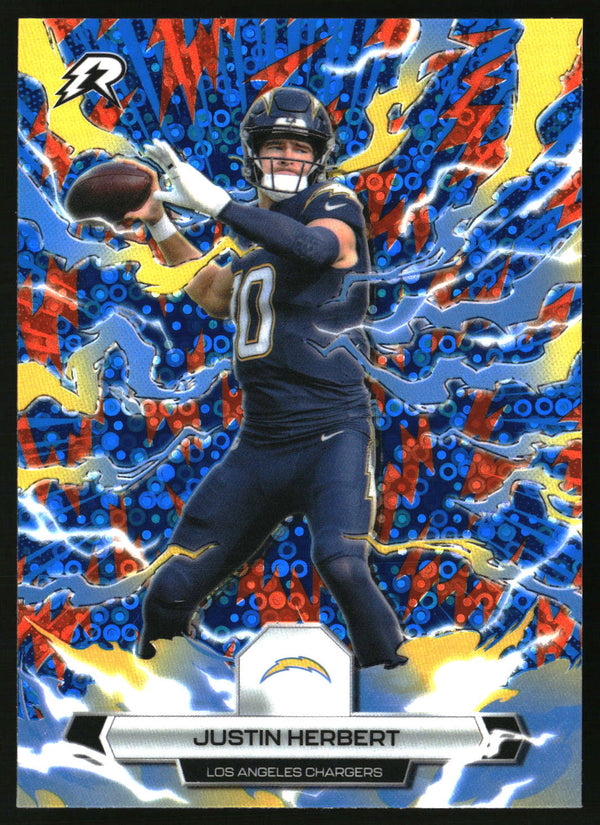Justin Herbert 2025 Topps Resurgence #54 Blue & Orange Spark Refractor