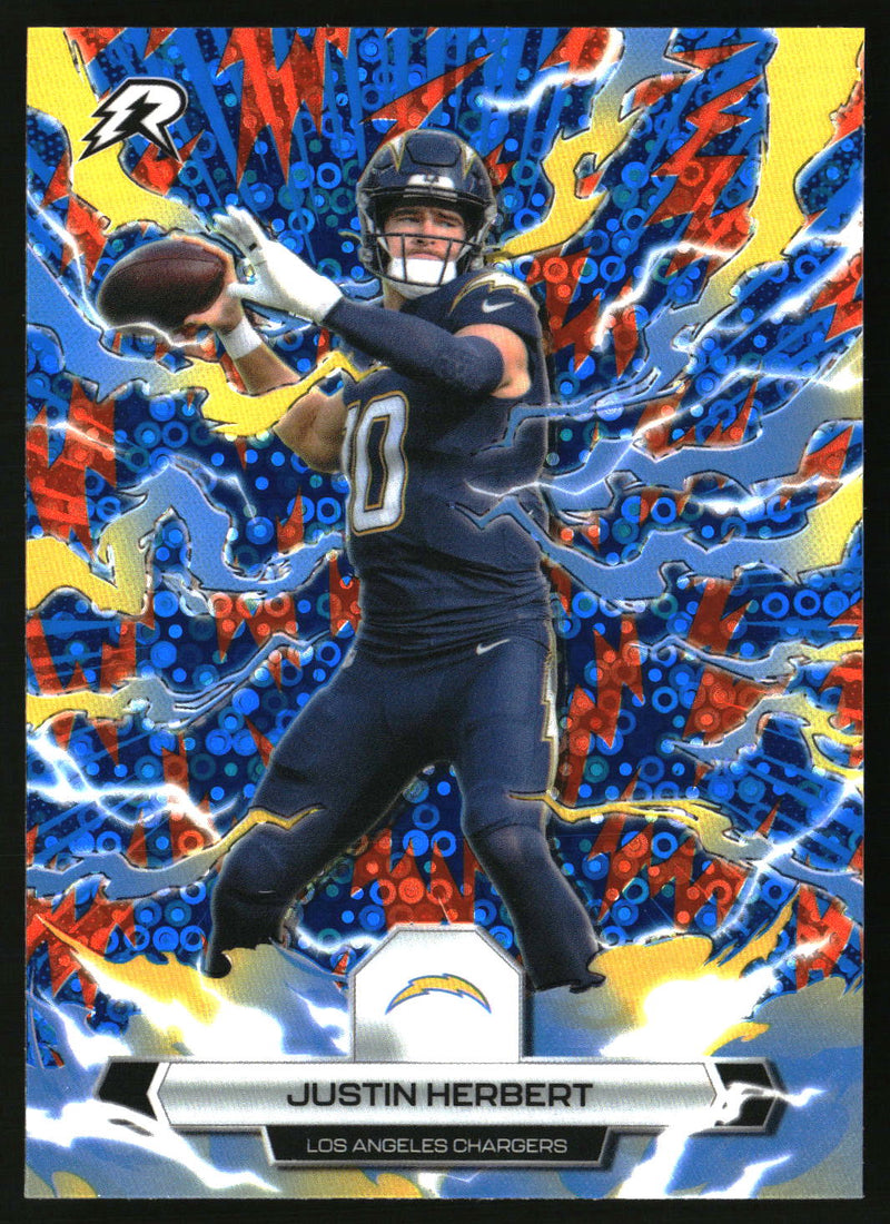 Justin Herbert 2025 Topps Resurgence #54 Blue & Orange Spark Refractor