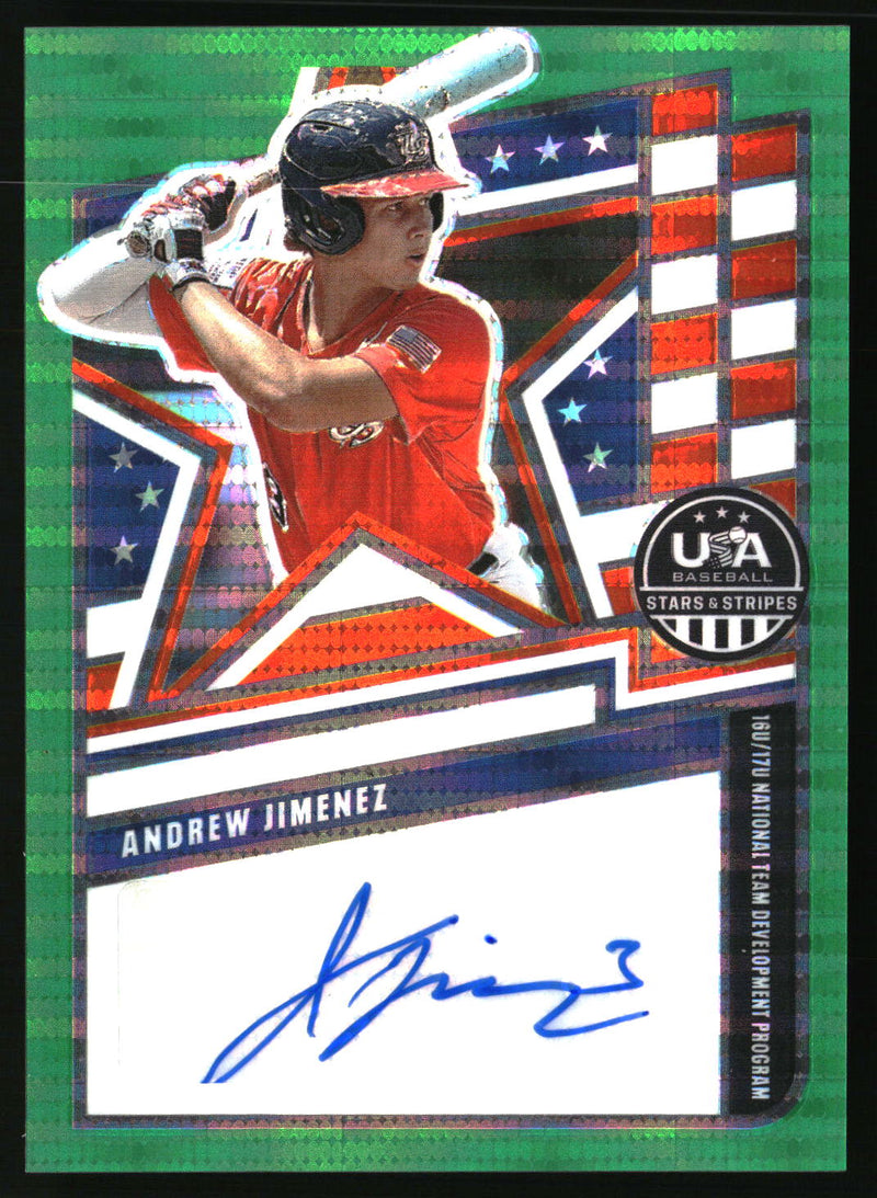 Andrew Jimenez 2026 Panini Stars & Stripes Prizm USA #NTS-AJ Green Pulsar SN99