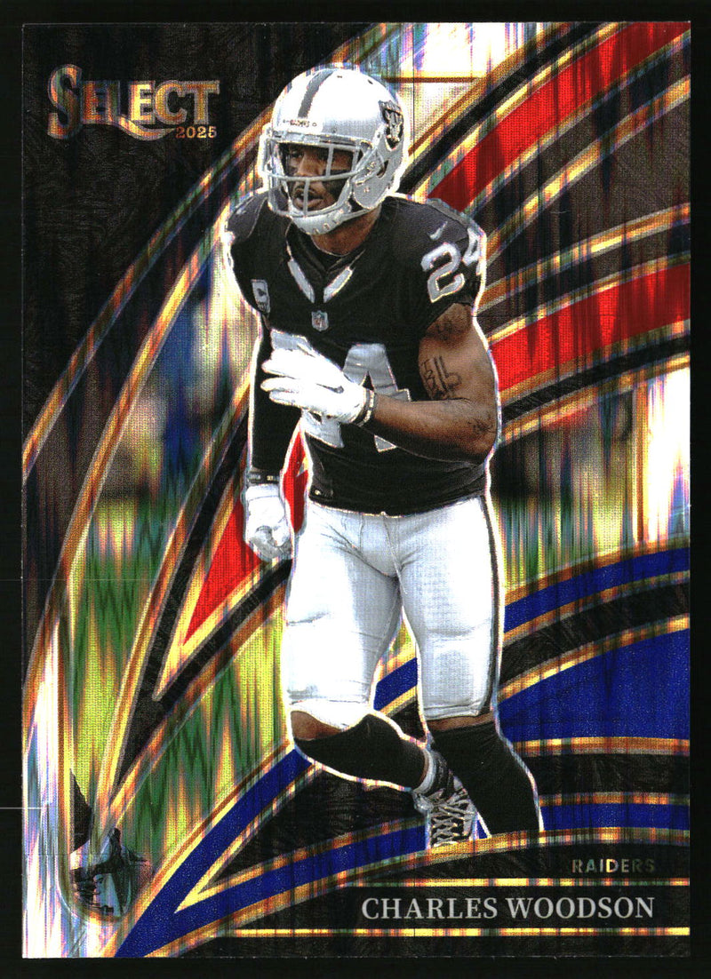 Charles Woodson 2025 Panini Select #250 Red and Blue Prizm Shock