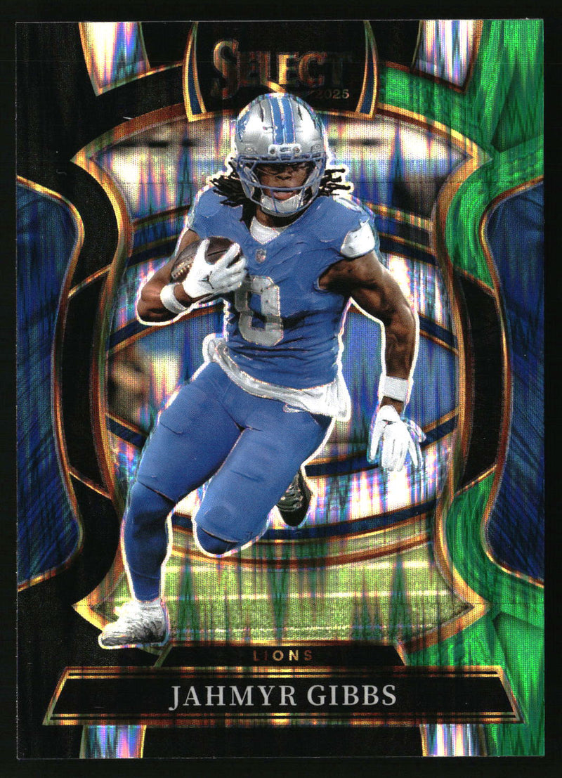 Jahmyr Gibbs 2025 Panini Select #71 Black and Green Prizm Shock