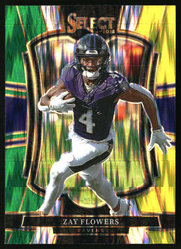 Zay Flowers 2025 Panini Select #162 Green and Yellow Prizm Shock