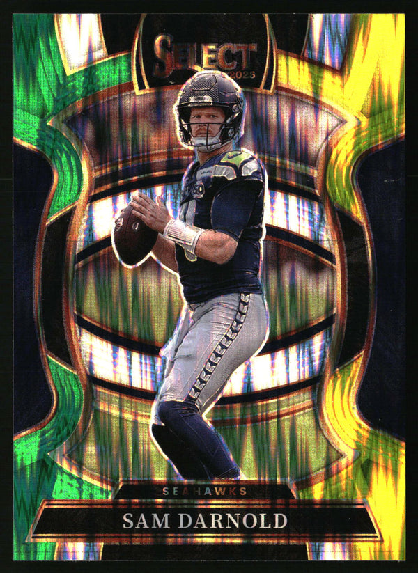 Sam Darnold 2025 Panini Select #13 Green and Yellow Prizm Shock