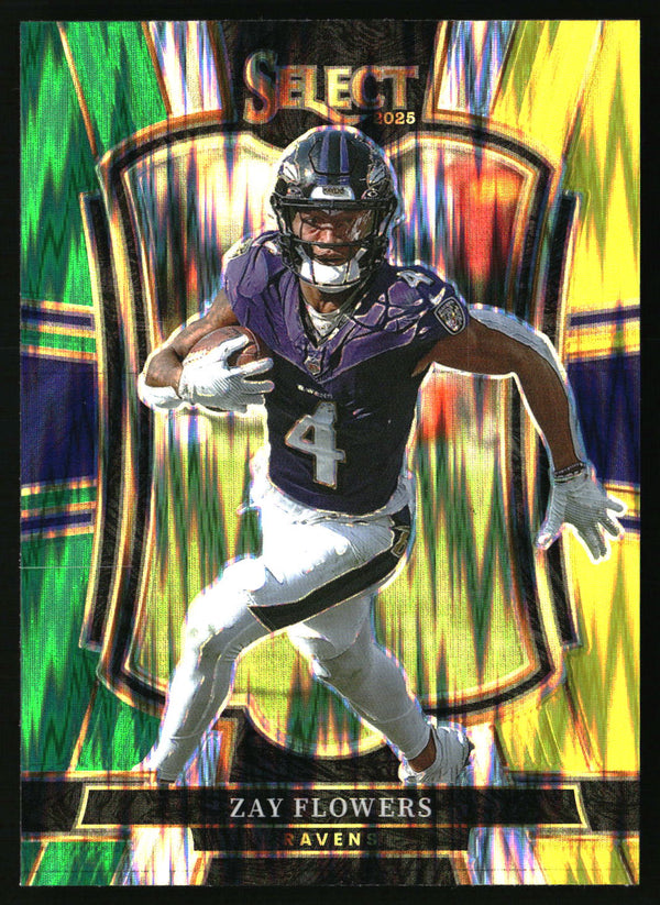 Zay Flowers 2025 Panini Select #162 Green and Yellow Prizm Shock