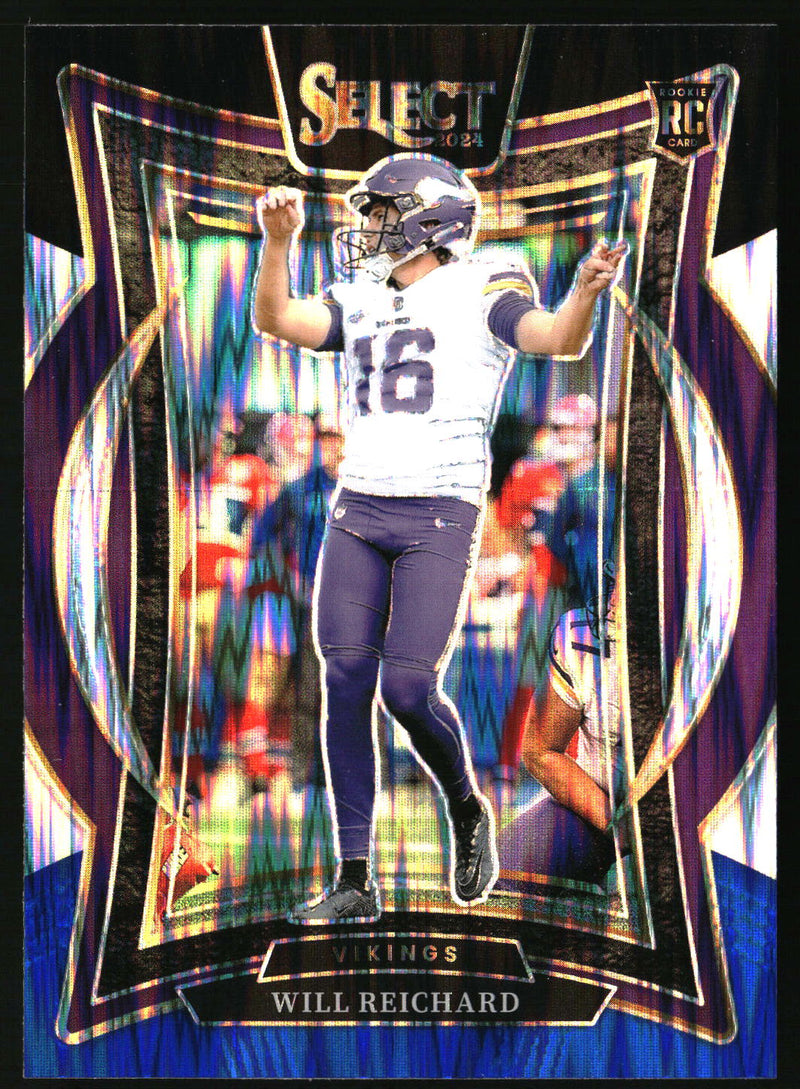 Will Reichard 2024 Panini Select #21 Black & Blue Prizm Shock RC
