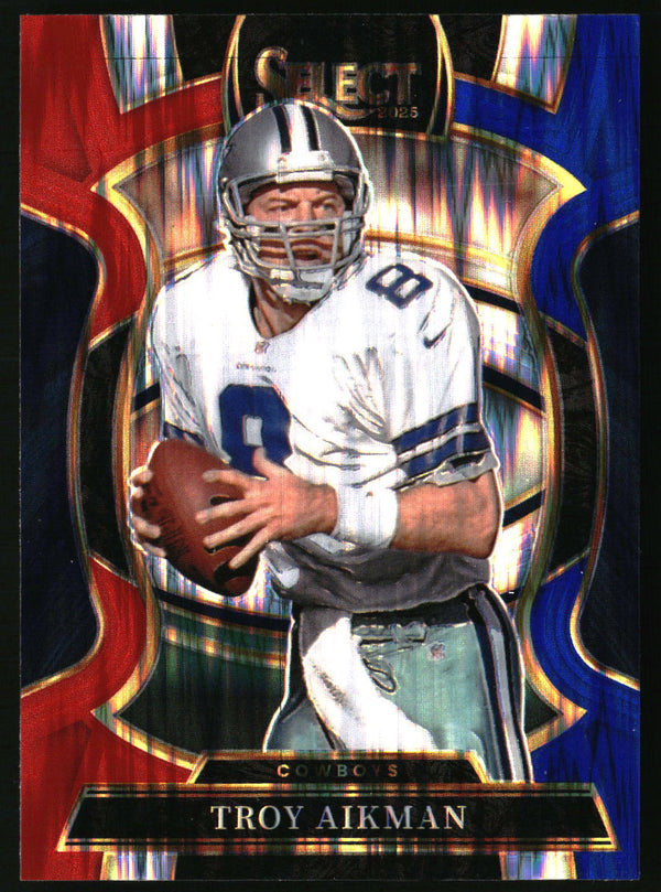 Troy Aikman 2025 Panini Select #100 Red and Blue Prizm Shock