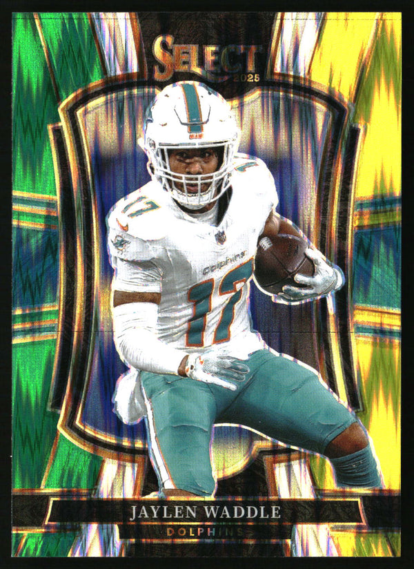 Jaylen Waddle 2025 Panini Select #182 Green and Yellow Prizm Shock
