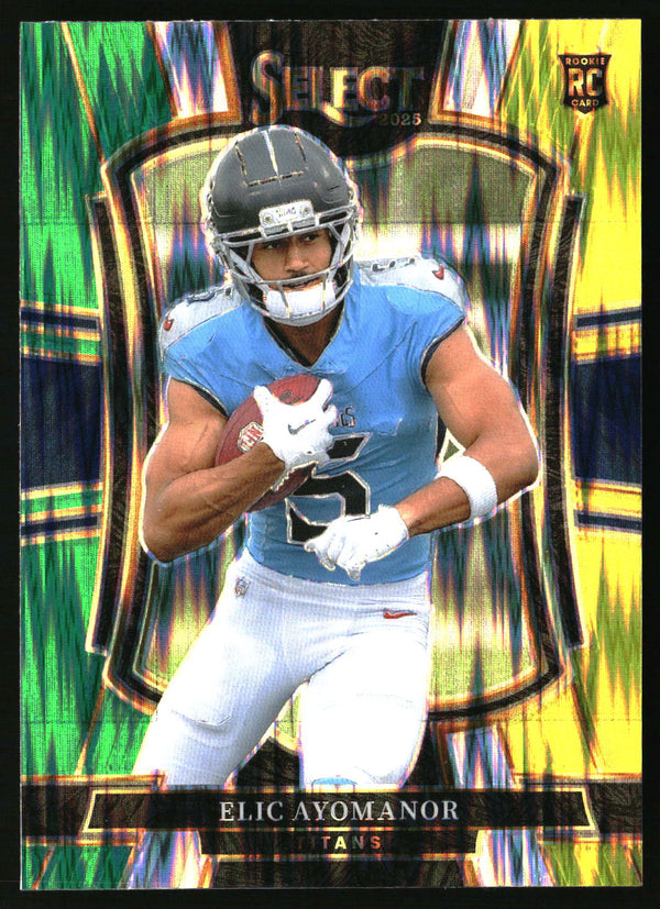 Elic Ayomanor 2025 Panini Select #127 Green and Yellow Prizm Shock