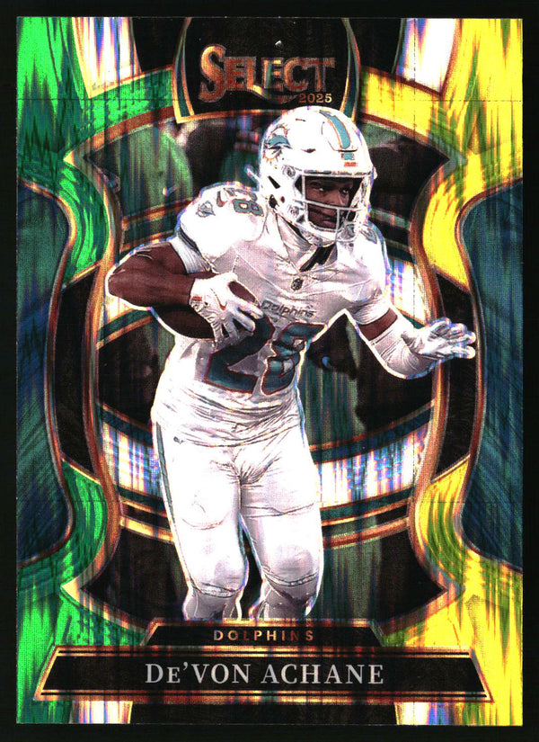 De'Von Achane 2025 Panini Select #81 Green and Yellow Prizm Shock