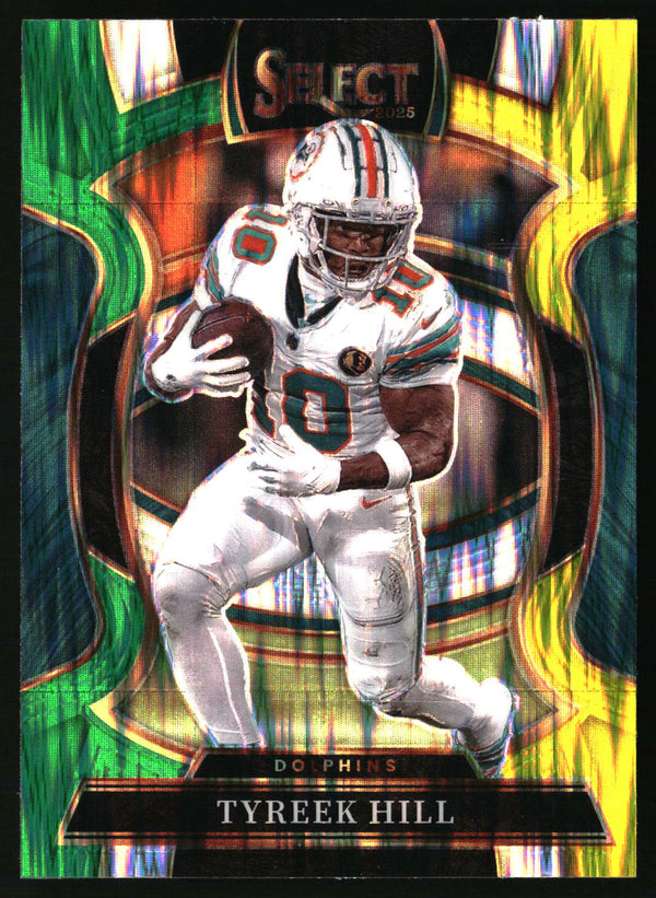 Tyreek Hill 2025 Panini Select #83 Green and Yellow Prizm Shock