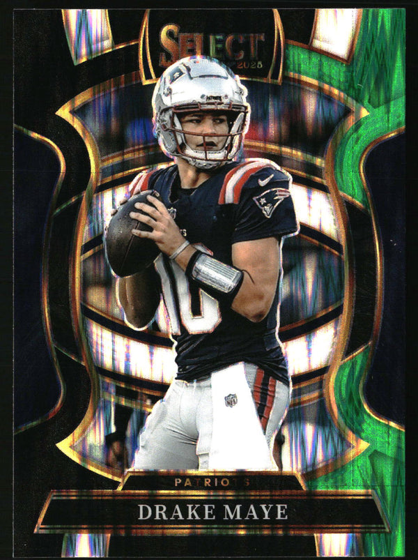 Drake Maye 2025 Panini Select #80 Black and Green Prizm Shock