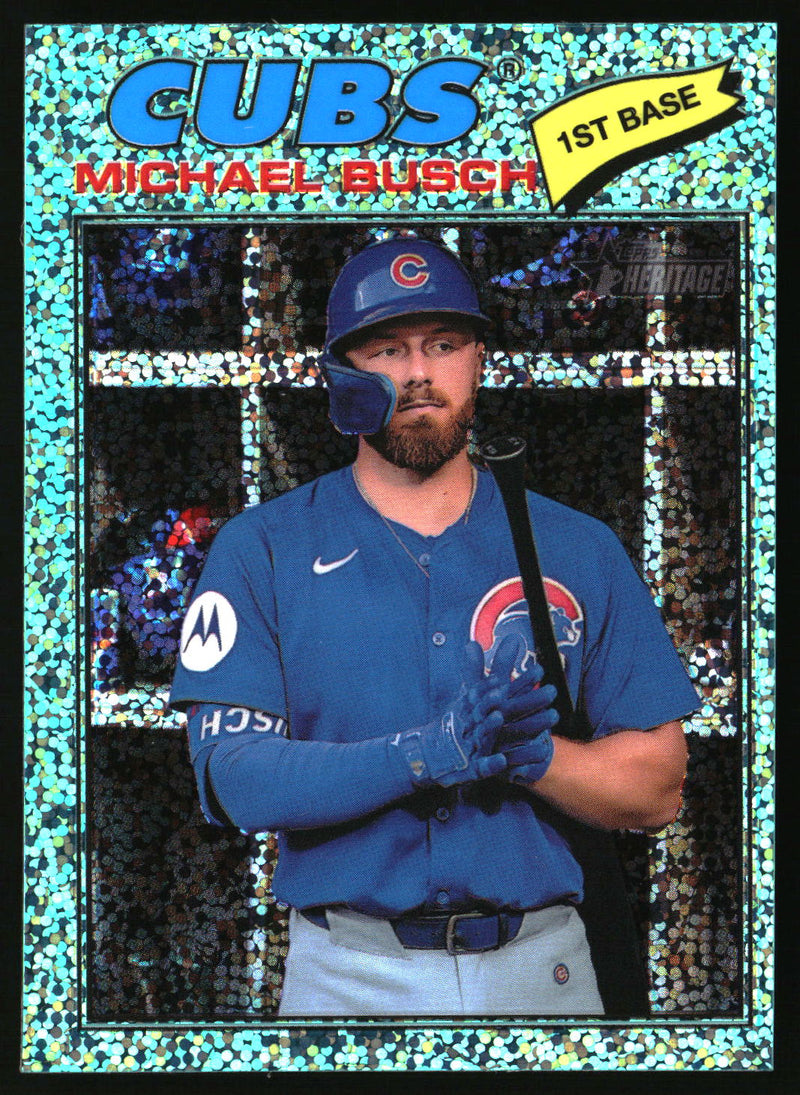 Michael Busch 2026 Topps Heritage #305 Chrome Aqua Sparkle Refractors