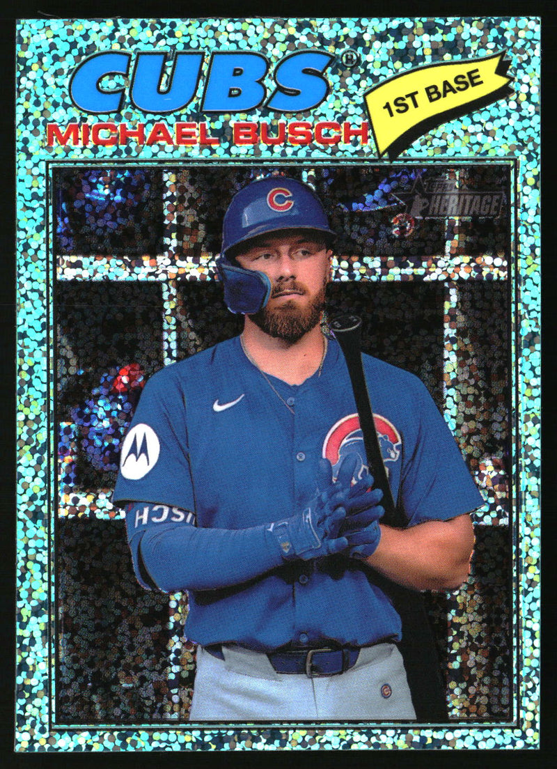 Michael Busch 2026 Topps Heritage #305 Chrome Aqua Sparkle Refractors
