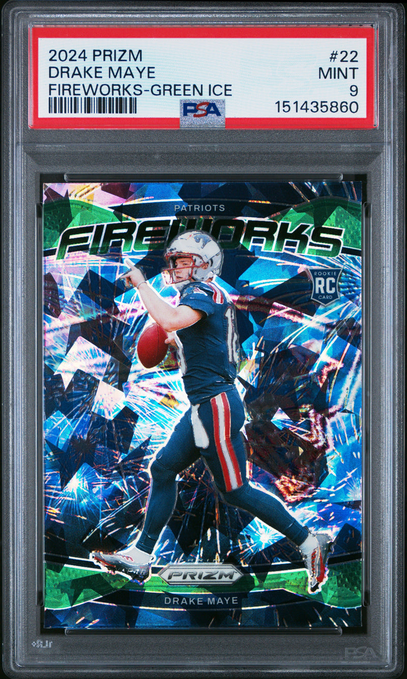 Drake Maye #22 2024 Panini Prizm Fireworks PSA 9 Fireworks-Green Ice