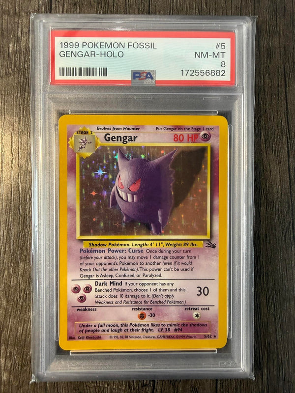 Gengar-Holo #5 1999 Pokemon Fossil PSA 8