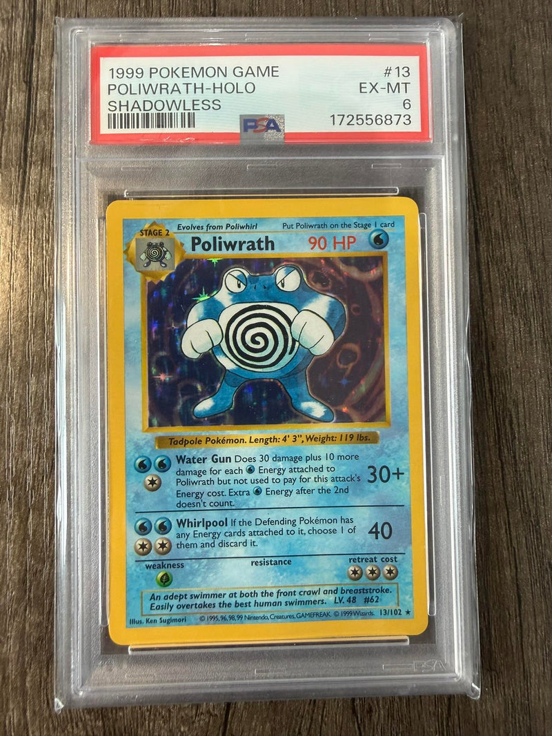 Poliwrath-Holo #13 1999 Pokemon Game PSA 6 Shadowless
