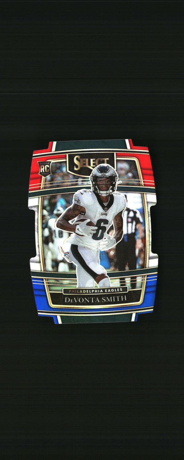 DeVonta Smith 2021 Panini Select #49 Red and Blue Prizm Die Cut RC