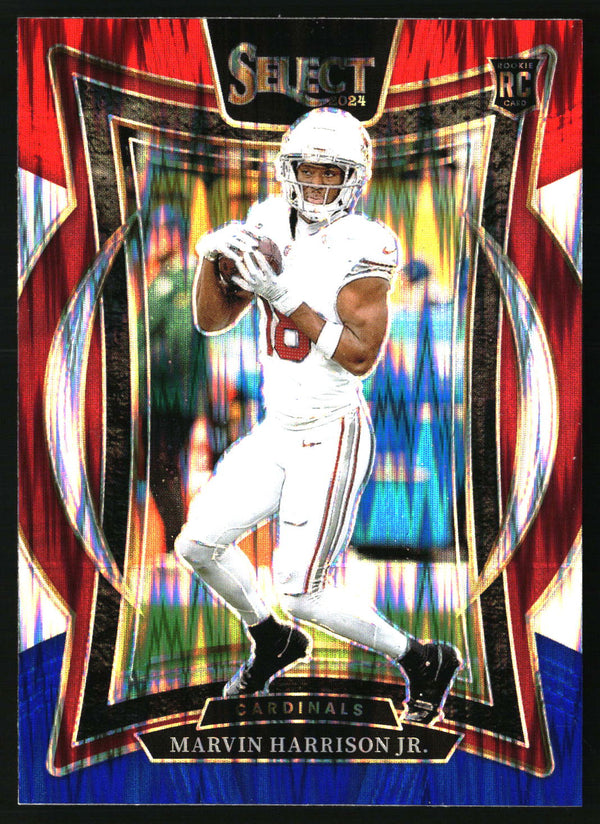 Marvin Harrison Jr. 2024 Panini Select #28 Red & Blue Prizm Shock RC
