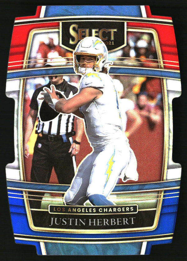 Justin Herbert 2021 Panini Select #19 Red and Blue Prizm Die Cut