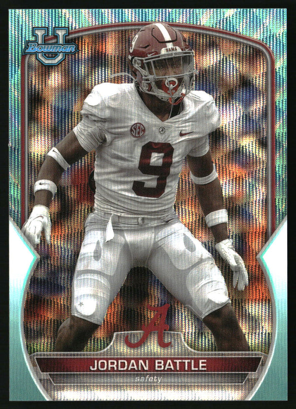 Jordan Battle 2022 Bowman University Chrome #27 Aqua Wave Refractor SN