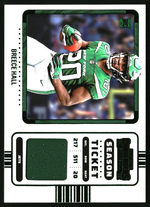Breece Hall 2022 Panini Contenders #RSV-BHA Rookie Ticket Swatches Variation MEM