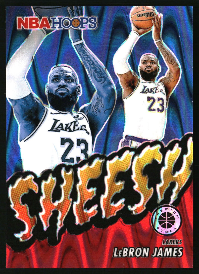 Lebron James 2023-24 Hoops Premium Stock #17 Sheesh Red Seismic Prizm SN
