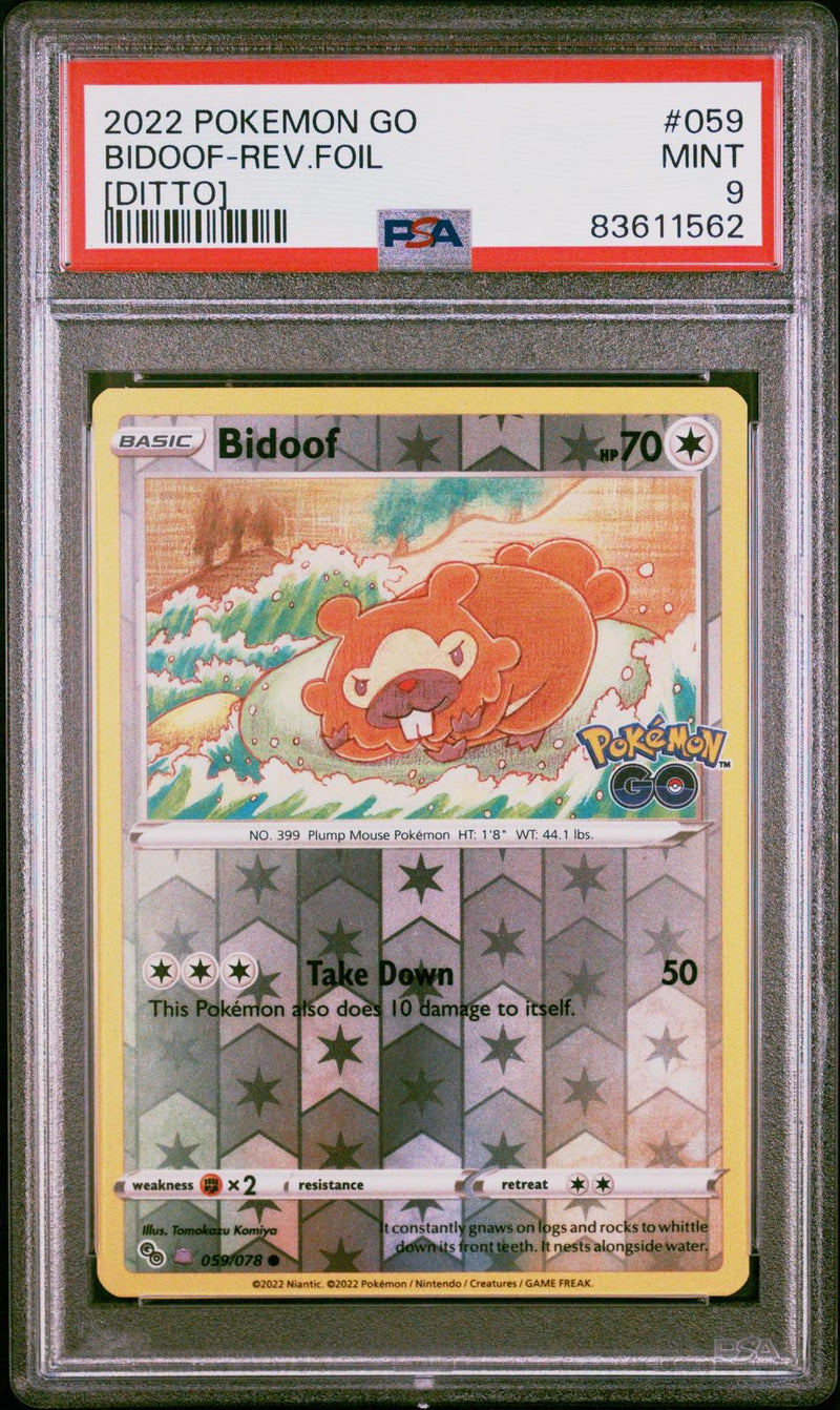Bidoof-Rev.Foil #059 2022 Pokemon Go PSA 9 Ditto