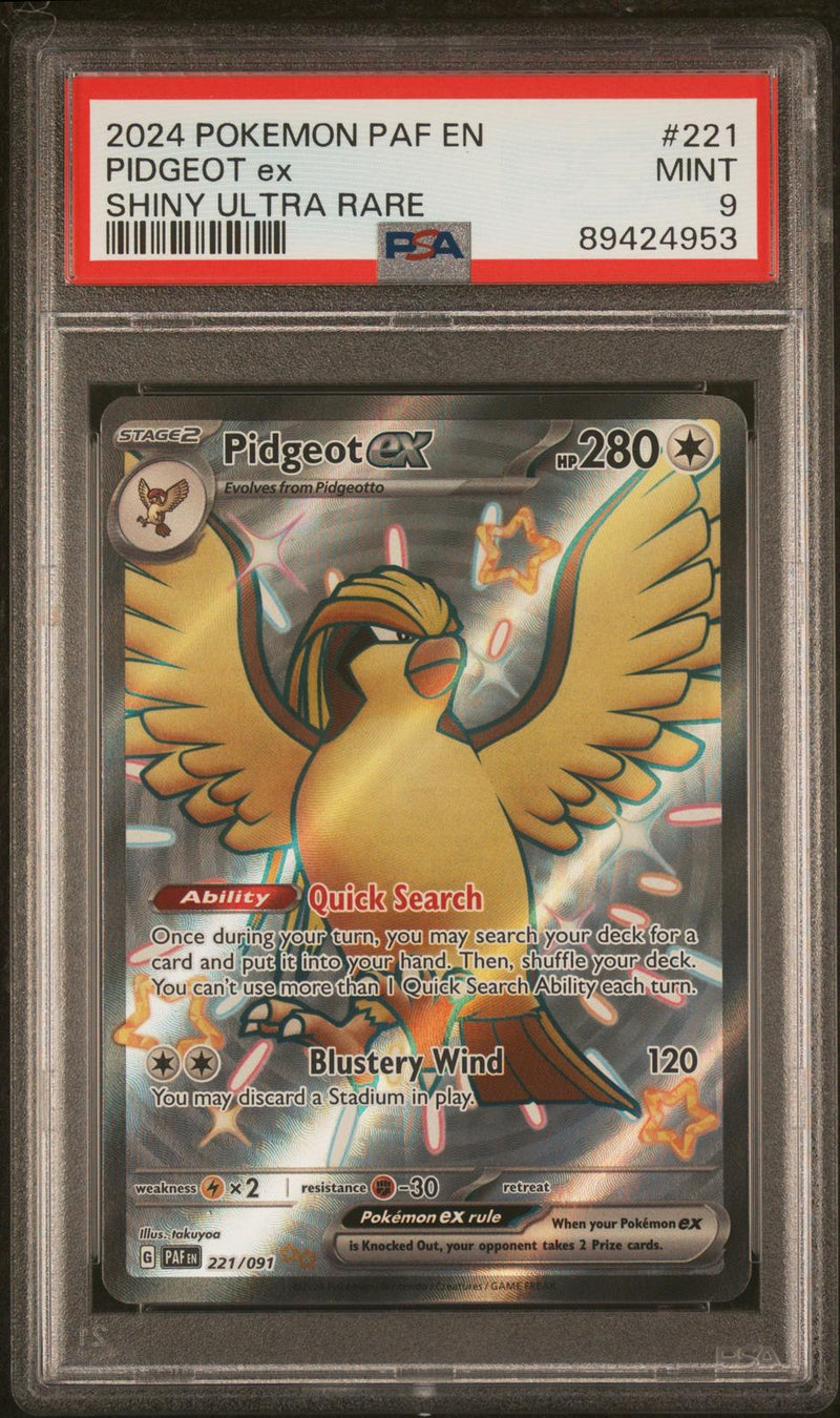 Pidgeot Ex #221 2024 Pokemon Paf En-Paldean Fates PSA 9 Shiny Ultra Rare